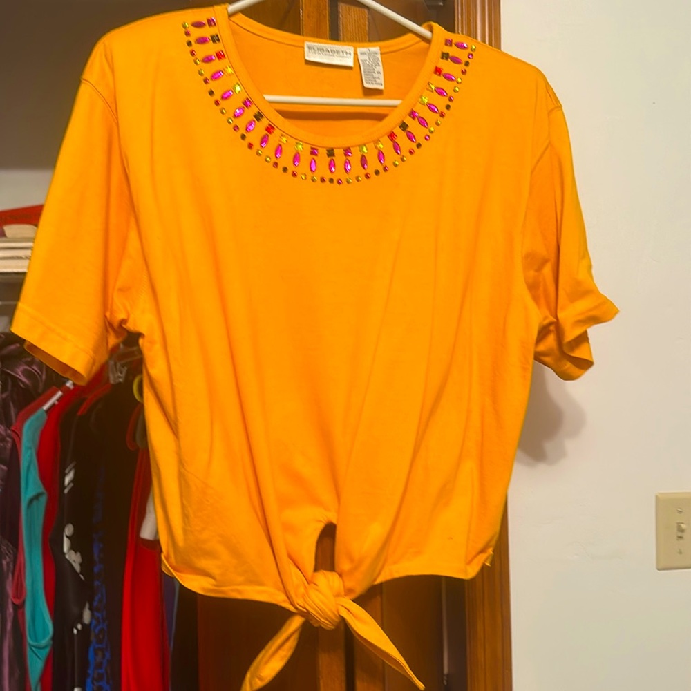 Orange Embellished Tie-Front Top